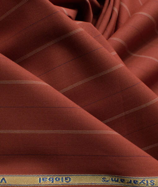 Cadini Men's Bamboo Wrinkle Resistant Striped 2.25 Meter Unstitched Shirting Fabric (Brick Red)