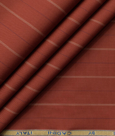 Cadini Men's Bamboo Wrinkle Resistant Striped 2.25 Meter Unstitched Shirting Fabric (Brick Red)