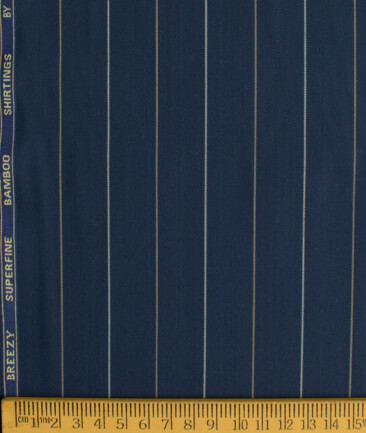 Cadini Men's Bamboo Wrinkle Resistant Striped 2.25 Meter Unstitched Shirting Fabric (Dark Blue)