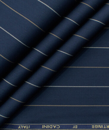 Cadini Men's Bamboo Wrinkle Resistant Striped 2.25 Meter Unstitched Shirting Fabric (Dark Blue)