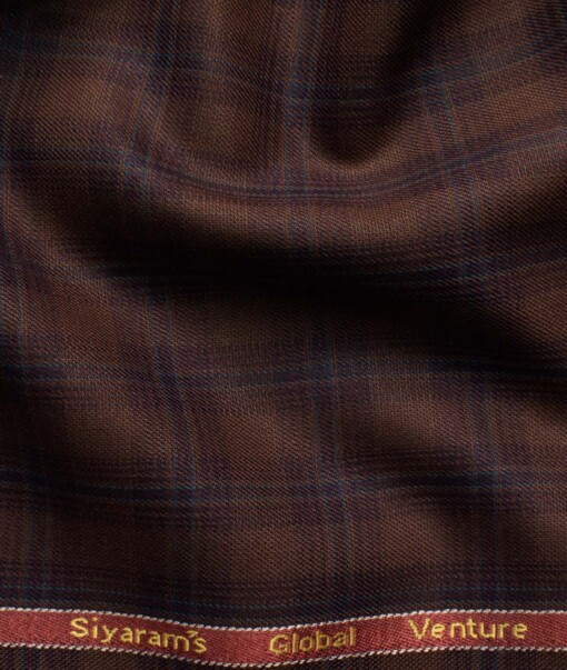 Cadini Italy Men's Polyester Viscose  Checks 3.75 Meter Unstitched Suiting Fabric (Syrup Brown)