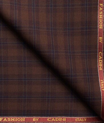 Cadini Italy Men's Polyester Viscose  Checks 3.75 Meter Unstitched Suiting Fabric (Syrup Brown)