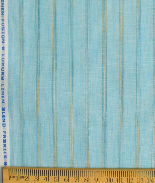 Cotton Fusion Men's Wrinkle Free Striped 2.25 Meter Unstitched Shirting Fabric (Arctic Blue)