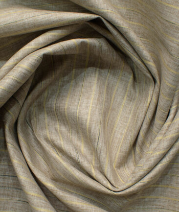 Cotton Fusion Men's Wrinkle Free Striped 2.25 Meter Unstitched Shirting Fabric (Light Brown)
