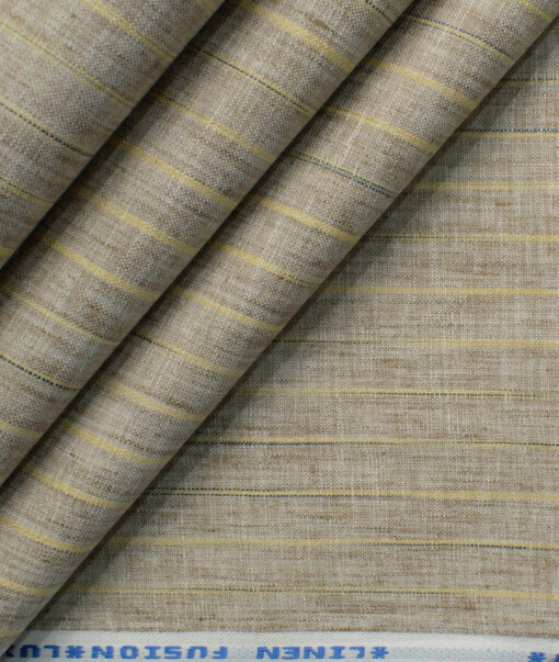 Cotton Fusion Men's Wrinkle Free Striped 2.25 Meter Unstitched Shirting Fabric (Light Brown)