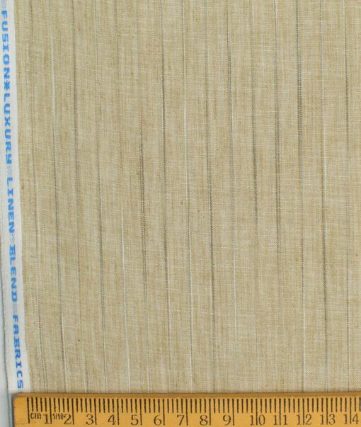 Cotton Fusion Men's Wrinkle Free Striped 2.25 Meter Unstitched Shirting Fabric (Light Brown)