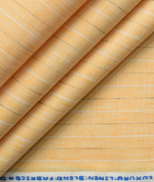 Cotton Fusion Men's Wrinkle Free Striped 2.25 Meter Unstitched Shirting Fabric (Orange)