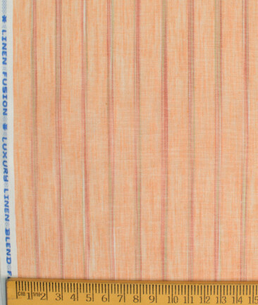 Cotton Fusion Men's Wrinkle Free Striped 2.25 Meter Unstitched Shirting Fabric (Peach)
