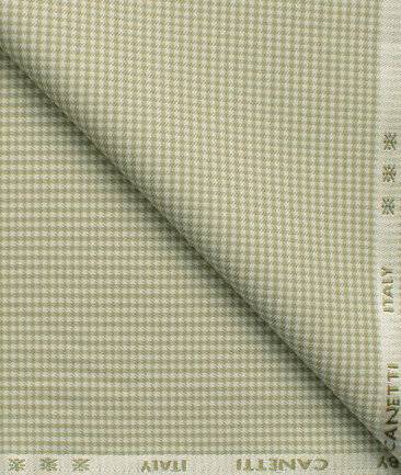 Canetti by Cadini Italy Men's Polyester Viscose  Checks 3.75 Meter Unstitched Suiting Fabric (Cream & Green)