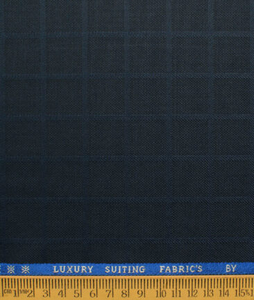 Canetti by Cadini Italy Men's Polyester Viscose  Checks 3.75 Meter Unstitched Suiting Fabric (Dark Blue)