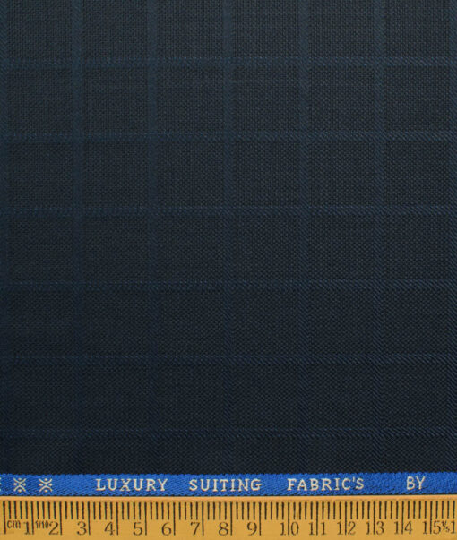 Canetti by Cadini Italy Men's Polyester Viscose  Checks 3.75 Meter Unstitched Suiting Fabric (Dark Blue)