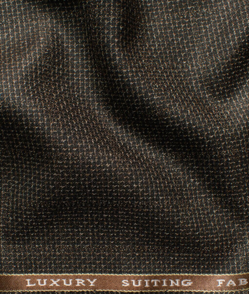 Canetti by Cadini Italy Men's Polyester Viscose  Checks 3.75 Meter Unstitched Suiting Fabric (Dark Brown)