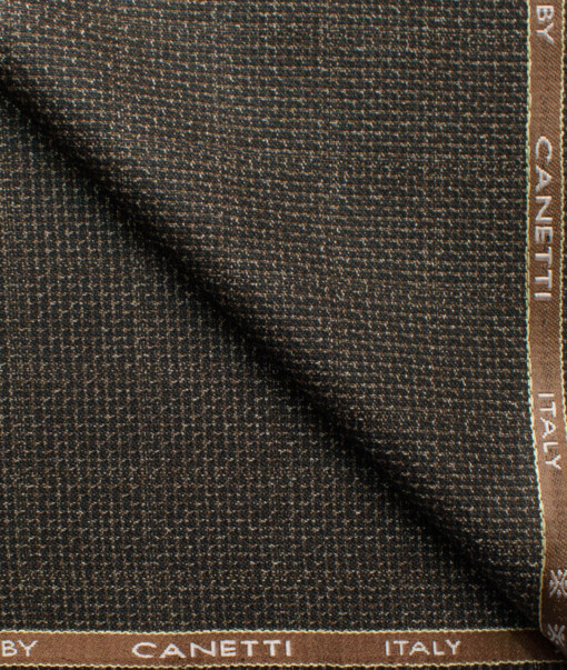 Canetti by Cadini Italy Men's Polyester Viscose  Checks 3.75 Meter Unstitched Suiting Fabric (Dark Brown)