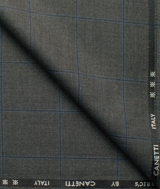 Canetti by Cadini Italy Men's Polyester Viscose  Checks 3.75 Meter Unstitched Suiting Fabric (Dark Grey)