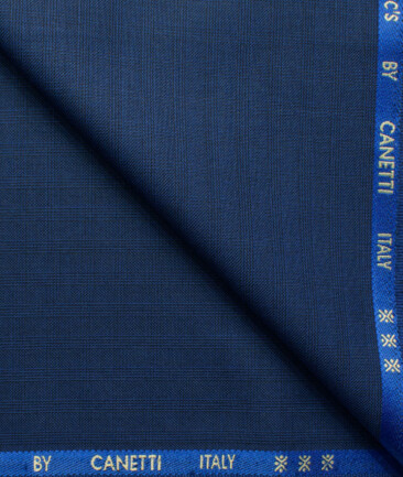 Canetti by Cadini Italy Men's Polyester Viscose  Checks 3.75 Meter Unstitched Suiting Fabric (Dark Royal Blue)