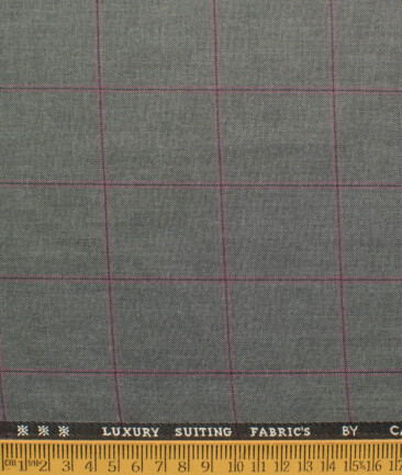 Canetti by Cadini Italy Men's Polyester Viscose  Checks 3.75 Meter Unstitched Suiting Fabric (Grey)