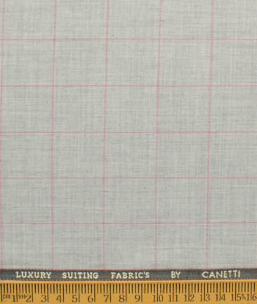 Canetti by Cadini Italy Men's Polyester Viscose  Checks 3.75 Meter Unstitched Suiting Fabric (Light Grey)