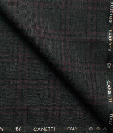 Canetti by Cadini Italy Men's Terry Rayon  Checks 3.75 Meter Unstitched Suiting Fabric (Dark Grey)