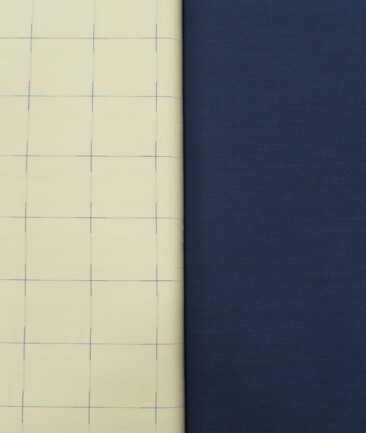 Combo of Unstitched Soktas Daffodil Yellow Cotton  and J.Hampstead Dark Royal Blue Polyester Viscose