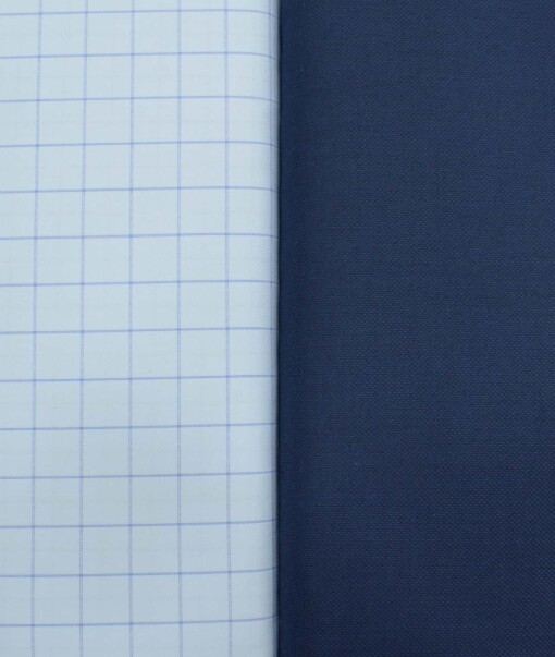 Combo of Unstitched Mafatlal Sky Blue Poly Cotton Shirt Fabric and J.Hampstead Dark Royal Blue Polyester Viscose Trouser Fabric