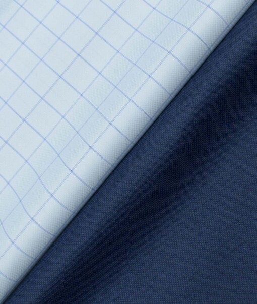 Combo of Unstitched Mafatlal Sky Blue Poly Cotton Shirt Fabric and J.Hampstead Dark Royal Blue Polyester Viscose Trouser Fabric