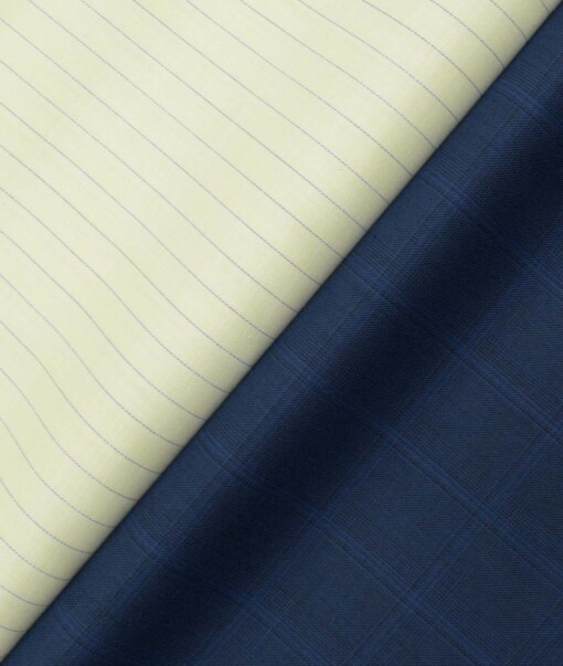 Combo of Unstitched Mafatlal Yellow Poly Cotton Shirt Fabric and J.Hampstead Dark Royal Blue Polyester Viscose Trouser Fabric