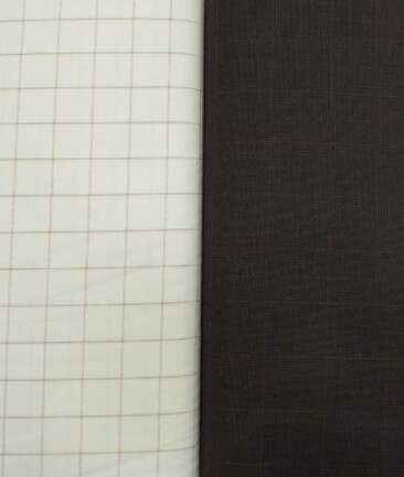 Combo of Unstitched Mafatlal Cream Poly Cotton Shirt Fabric and Raymond Dark Brown Polyester Viscose Trouser Fabric