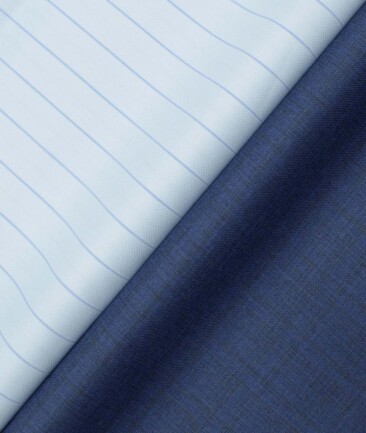 Combo of Unstitched Mafatlal Sky Blue Poly Cotton Shirt Fabric and Raymond Royal Blue Polyester Viscose Trouser Fabric