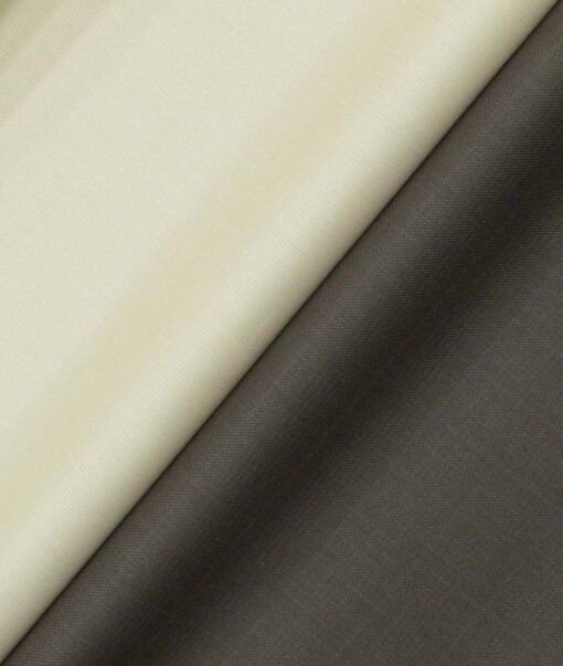 Combo of Unstitched Mafatlal Beige Poly Cotton Shirt Fabric and Raymond Brown Polyester Viscose Trouser Fabric