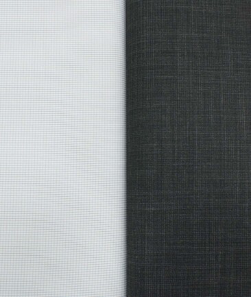 Combo of Unstitched Cotton Fusion White & Grey Poly Cotton Shirt Fabric and Raymond Black Polyester Viscose Trouser Fabric