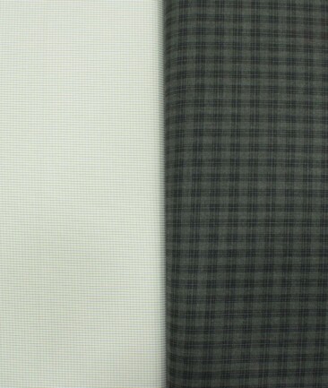 Combo of Unstitched Cotton Fusion White & Green Poly Cotton Shirt Fabric and Raymond Green Polyester Viscose Trouser Fabric