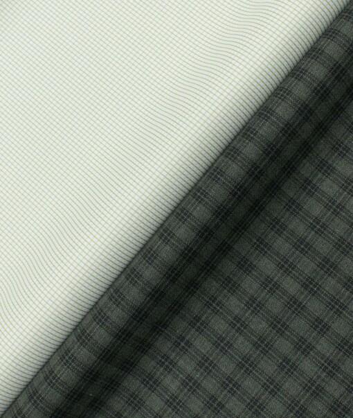 Combo of Unstitched Cotton Fusion White & Green Poly Cotton Shirt Fabric and Raymond Green Polyester Viscose Trouser Fabric