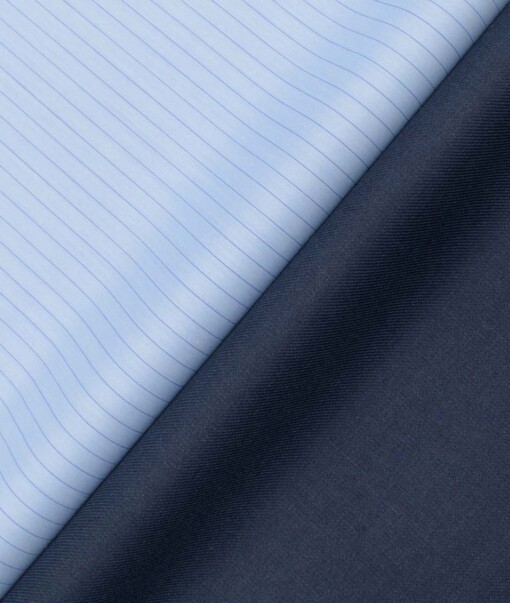 Combo of Unstitched Cotton Fusion Sky Blue Poly Cotton Shirt Fabric and Raymond Dark Blue Polyester Viscose Trouser Fabric