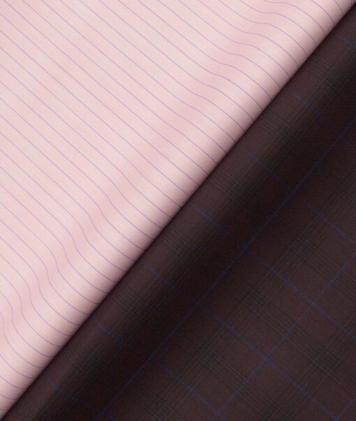 Combo of Unstitched Cotton Fusion Pink Poly Cotton Shirt Fabric and Raymond Dark Wine Polyester Viscose Trouser Fabric