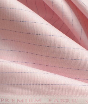 Mafatlal Men's Poly Cotton Striped 2.25 Meter Unstitched Shirting Fabric (Pink)