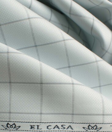 Mafatlal Men's Poly Cotton Checks 2.25 Meter Unstitched Shirting Fabric (Light Grey)
