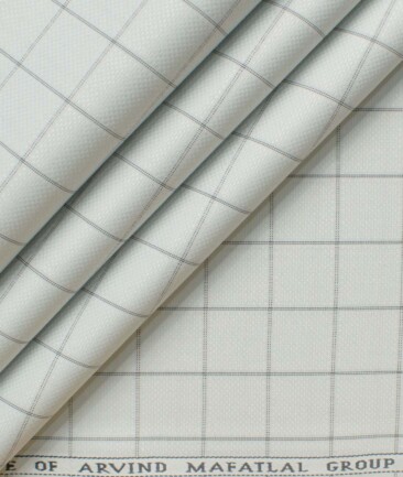 Mafatlal Men's Poly Cotton Checks 2.25 Meter Unstitched Shirting Fabric (Light Grey)