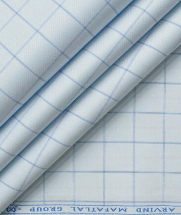 Mafatlal Men's Poly Cotton Checks 2.25 Meter Unstitched Shirting Fabric (Sky Blue)