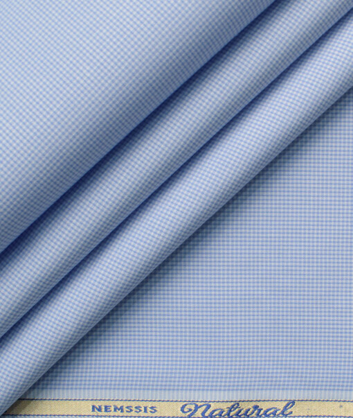 Nemesis Men's Bamboo Wrinkle Resistant Cotton Self Design 2.25 Meter Unstitched Shirting Fabric (Sky Blue)