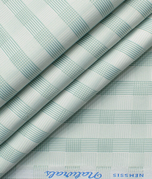 Nemesis Men's Bamboo Wrinkle Resistant Cotton Checks 2.25 Meter Unstitched Shirting Fabric (White & Green)