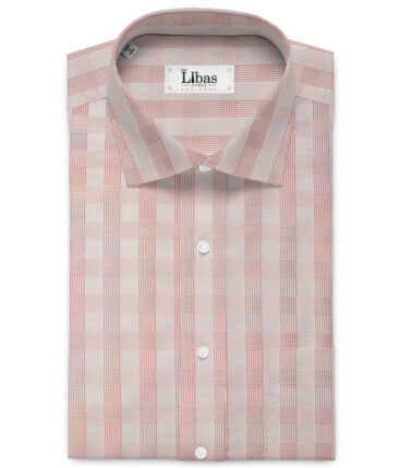 Nemesis Men's Bamboo Wrinkle Resistant Cotton Checks 2.25 Meter Unstitched Shirting Fabric (Pink)