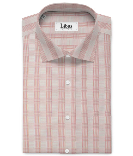 Nemesis Men's Bamboo Wrinkle Resistant Cotton Checks 2.25 Meter Unstitched Shirting Fabric (Pink)