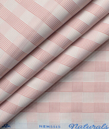 Nemesis Men's Bamboo Wrinkle Resistant Cotton Checks 2.25 Meter Unstitched Shirting Fabric (Pink)