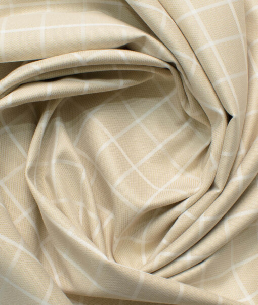 Siyaram's Men's Bamboo Wrinkle Resistant Checks 2.25 Meter Unstitched Shirting Fabric (Beige)