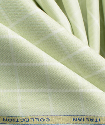 Siyaram's Men's Bamboo Wrinkle Resistant Checks 2.25 Meter Unstitched Shirting Fabric (Light Green)