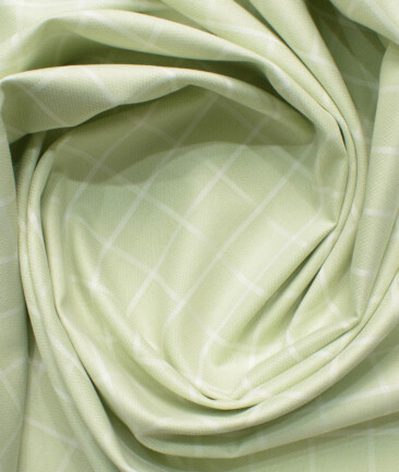 Siyaram's Men's Bamboo Wrinkle Resistant Checks 2.25 Meter Unstitched Shirting Fabric (Light Green)