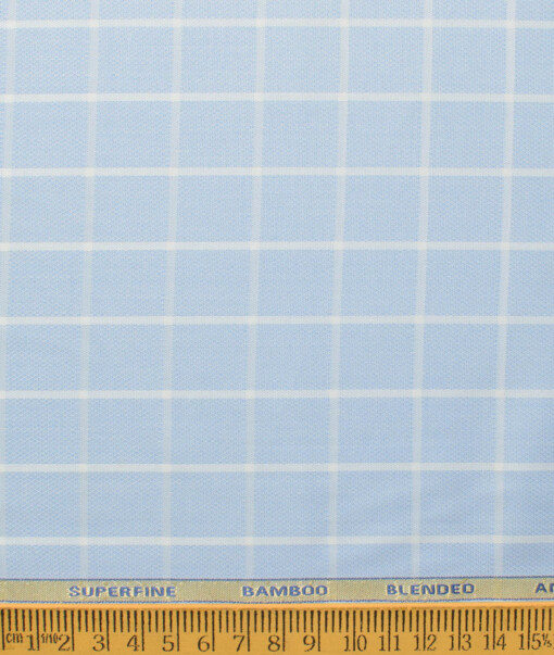 Siyaram's Men's Bamboo Wrinkle Resistant Checks 2.25 Meter Unstitched Shirting Fabric (Sky Blue)