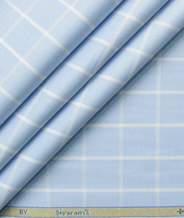Siyaram's Men's Bamboo Wrinkle Resistant Checks 2.25 Meter Unstitched Shirting Fabric (Sky Blue)