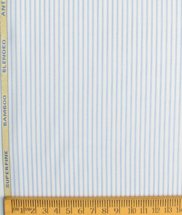 Siyaram's Men's Bamboo Wrinkle Resistant Striped 2.25 Meter Unstitched Shirting Fabric (White & Blue)