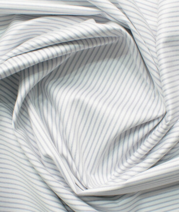 Siyaram's Men's Bamboo Wrinkle Resistant Striped 2.25 Meter Unstitched Shirting Fabric (White & Grey)